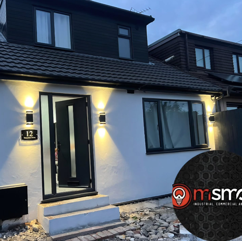 External house lighting installation at dusk